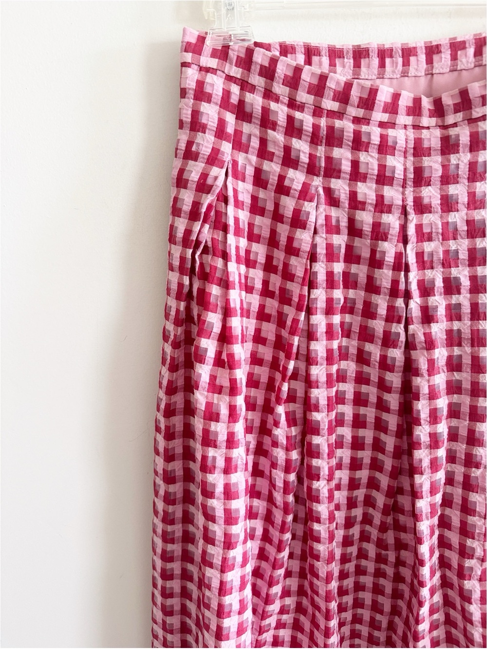 Anthro Eva Franco red pink cottagecore preppy Textured Plaid Midi Skirt size 4 - Picture 5 of 9